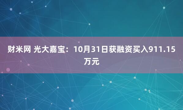 财米网 光大嘉宝：10月31日获融资买入911.15万元