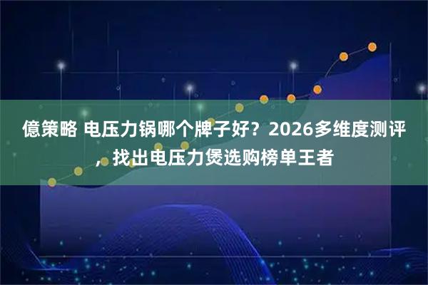 億策略 电压力锅哪个牌子好？2026多维度测评，找出电压力煲选购榜单王者